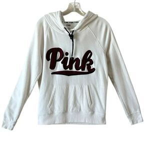 PINK Victoria's Secret White Hoodie with Maroon Logo